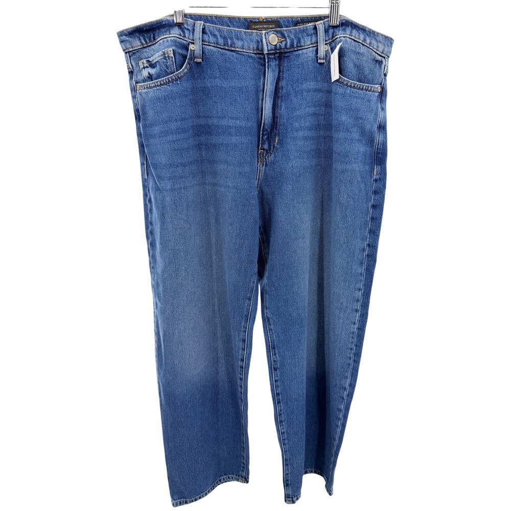 Banana Republic Premium Denim High-Rise Barrel Fit Jeans Hemlock Wash Blue‎ 33